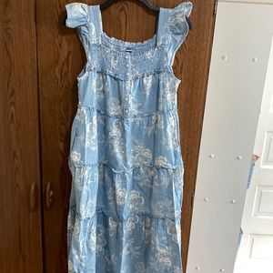 Old Navy Flutter-Sleeve Blue Floral Tiered Maxi Swing Dress